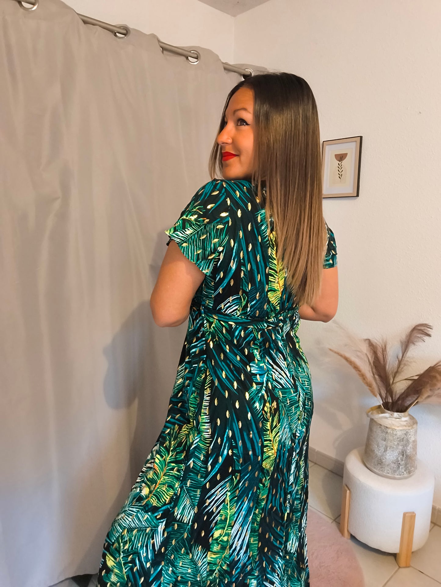 Robe longue jungle à manches courtes