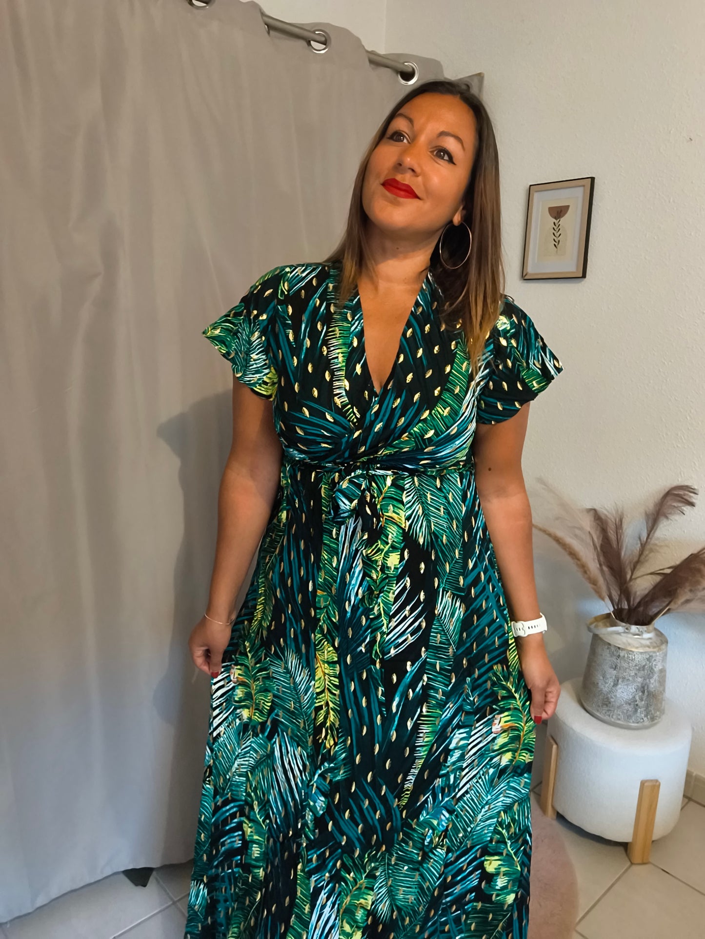 Robe longue jungle à manches courtes