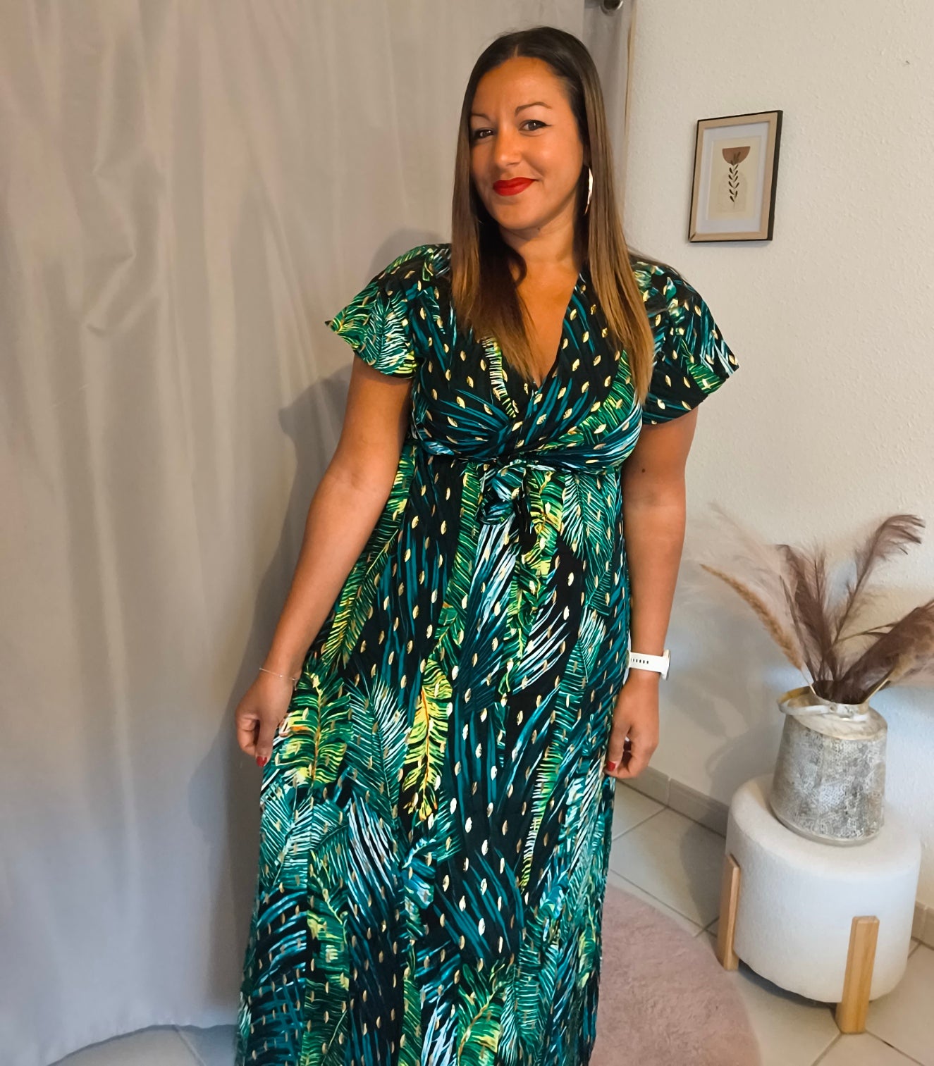 Robe longue jungle à manches courtes