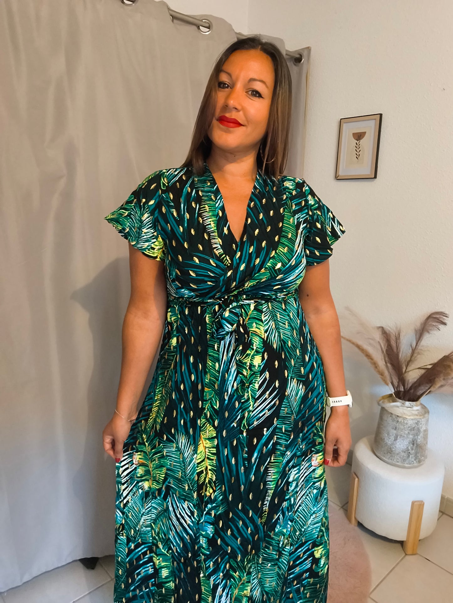 Robe longue jungle à manches courtes