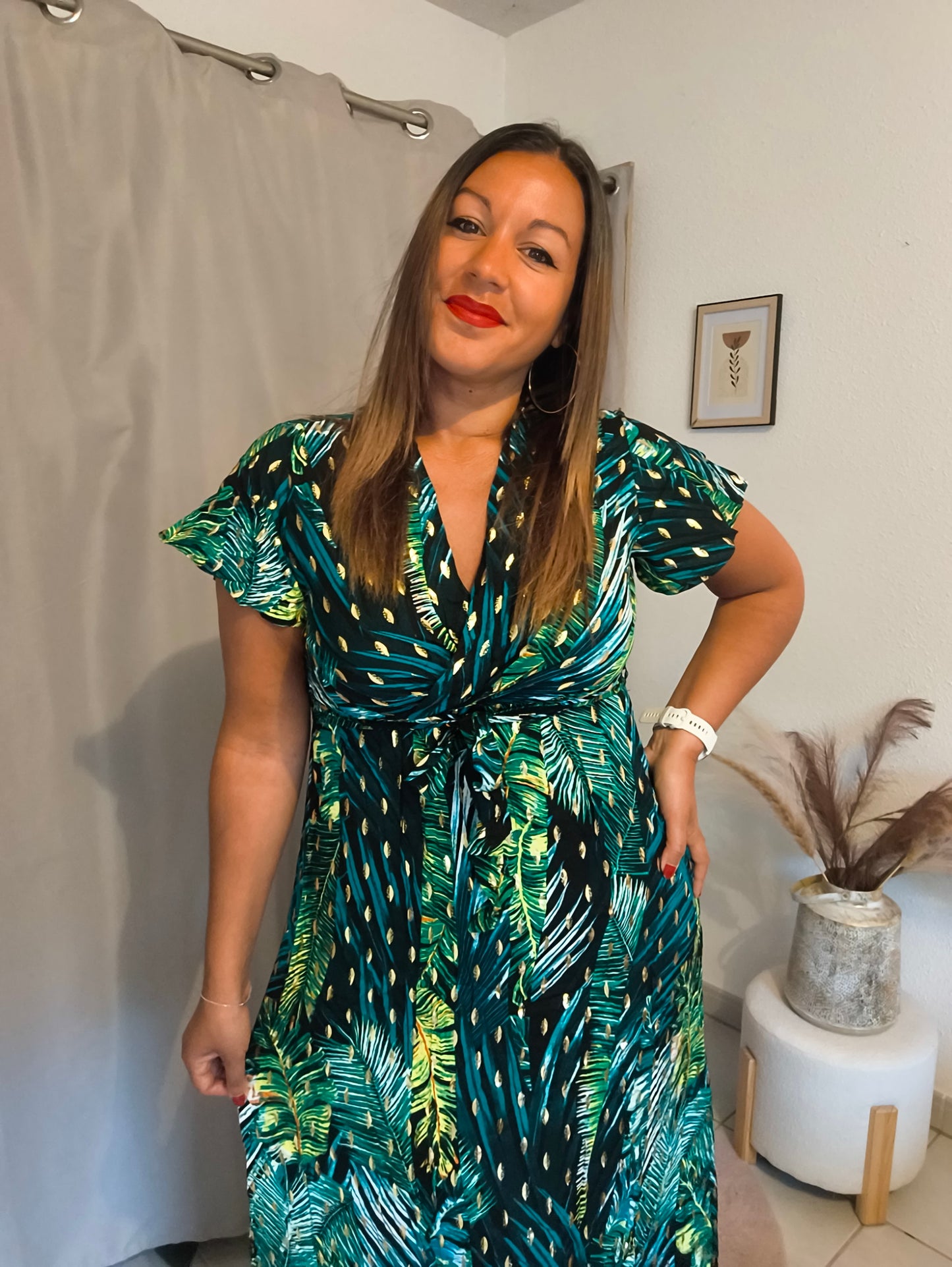 Robe longue jungle à manches courtes