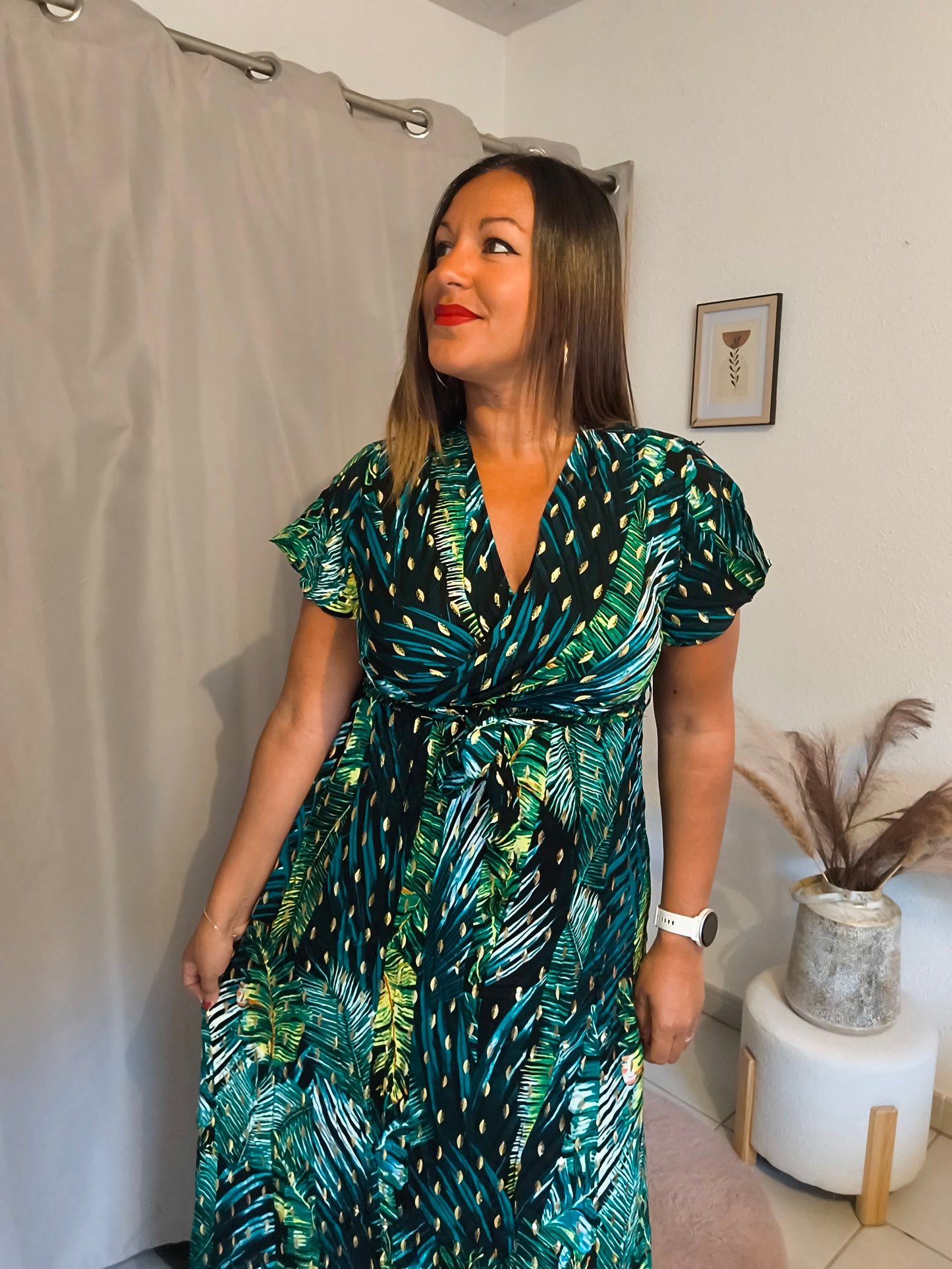Robe longue jungle à manches courtes
