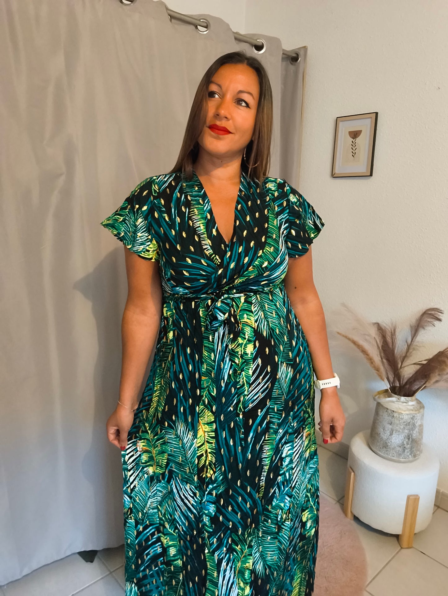 Robe longue jungle à manches courtes