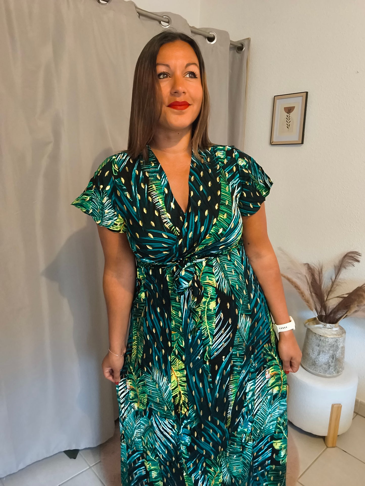 Robe longue jungle à manches courtes